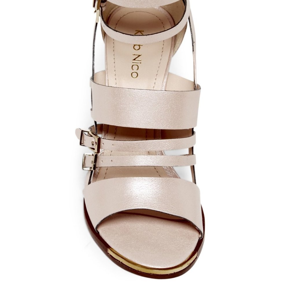 Klub Nico New Heels Sandals Strappy ALL Leather Luxe Celeb Chic Gold Women's 9 - Picture 3 of 15